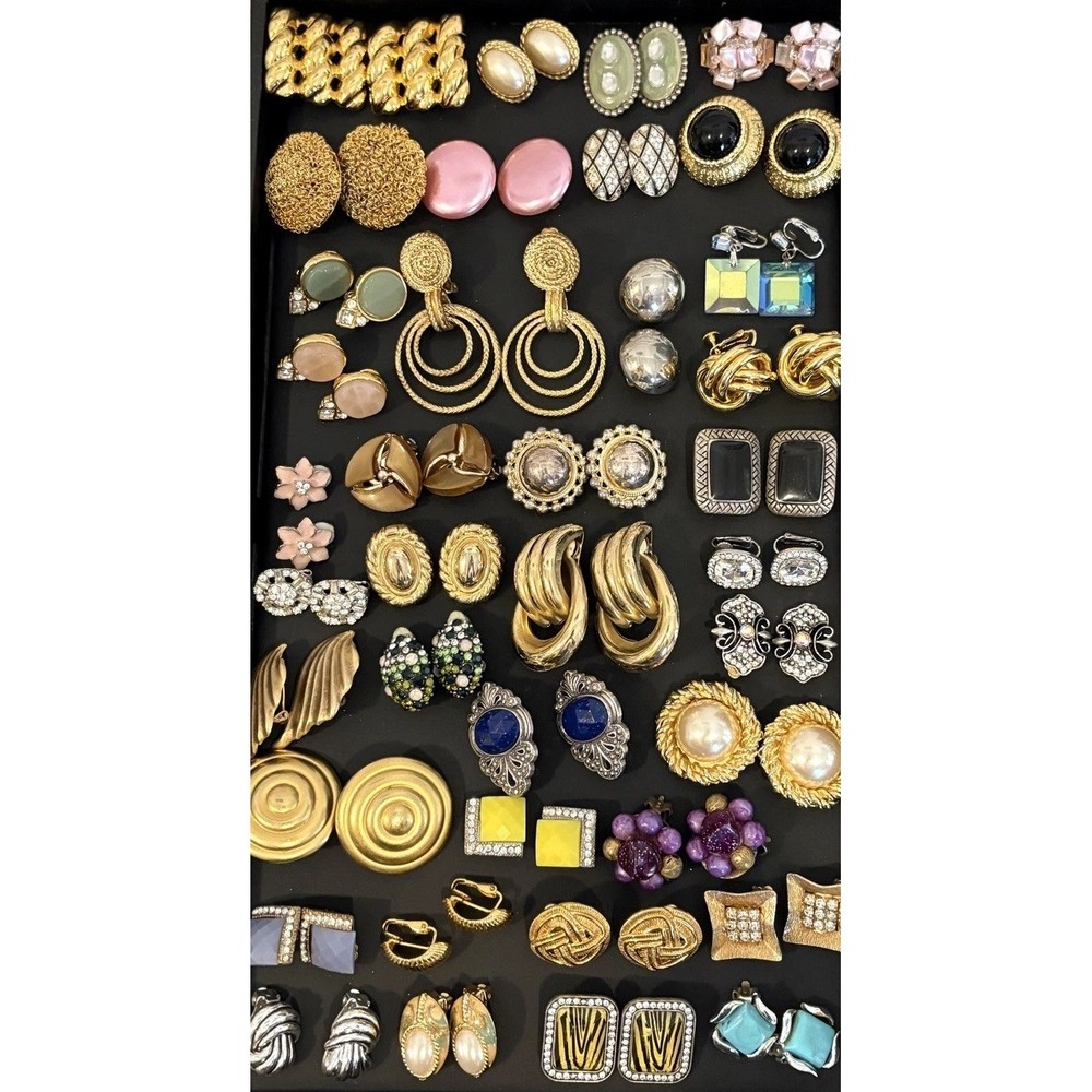 Lot of 38 Pairs Vintage to Now Clip Earring Collection Gold Tone Silver Tone